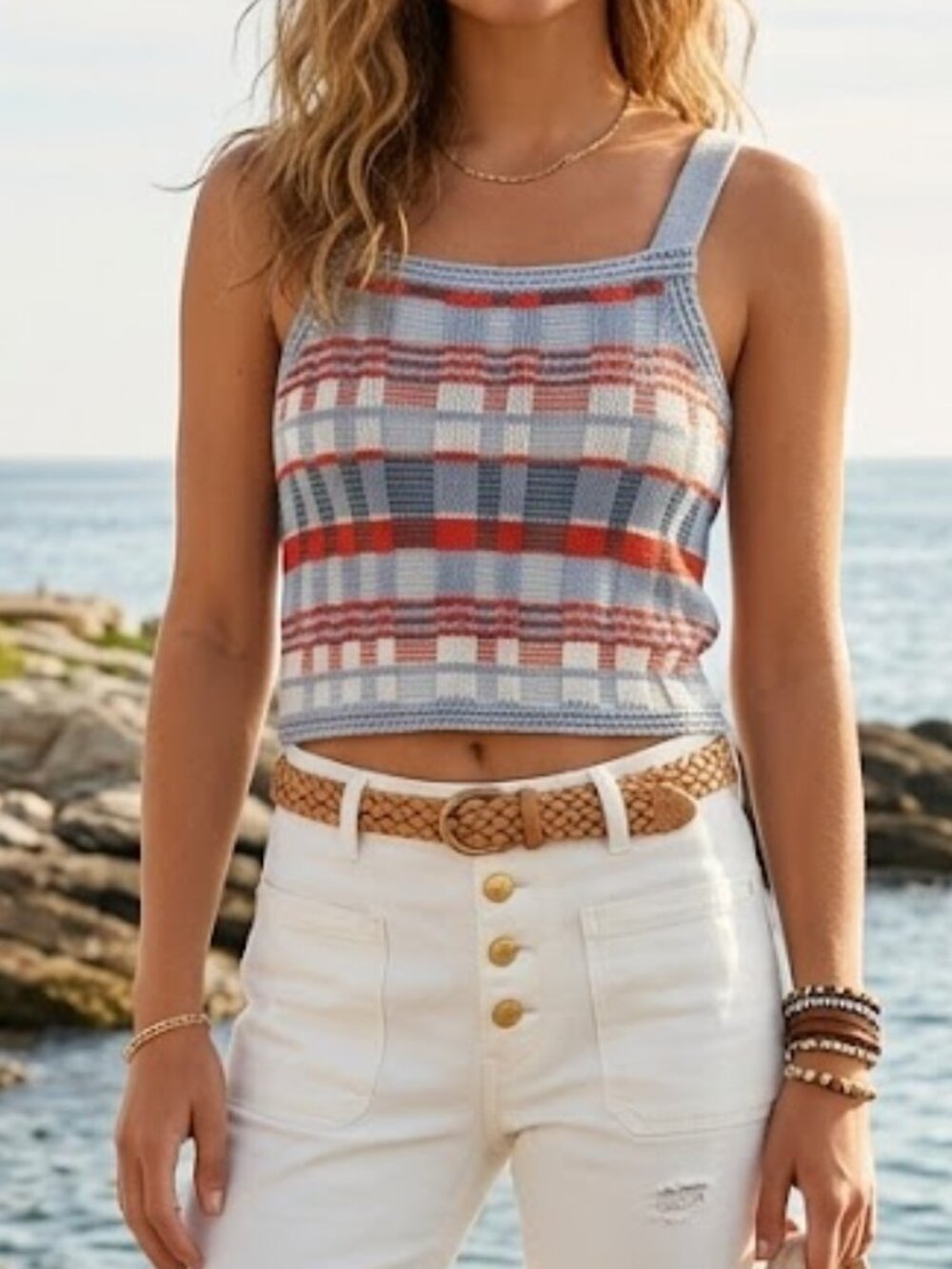 Banana Republic Plaid Knit Sweater Tank‎ Size Small Preppy Coastal Cape Cod
